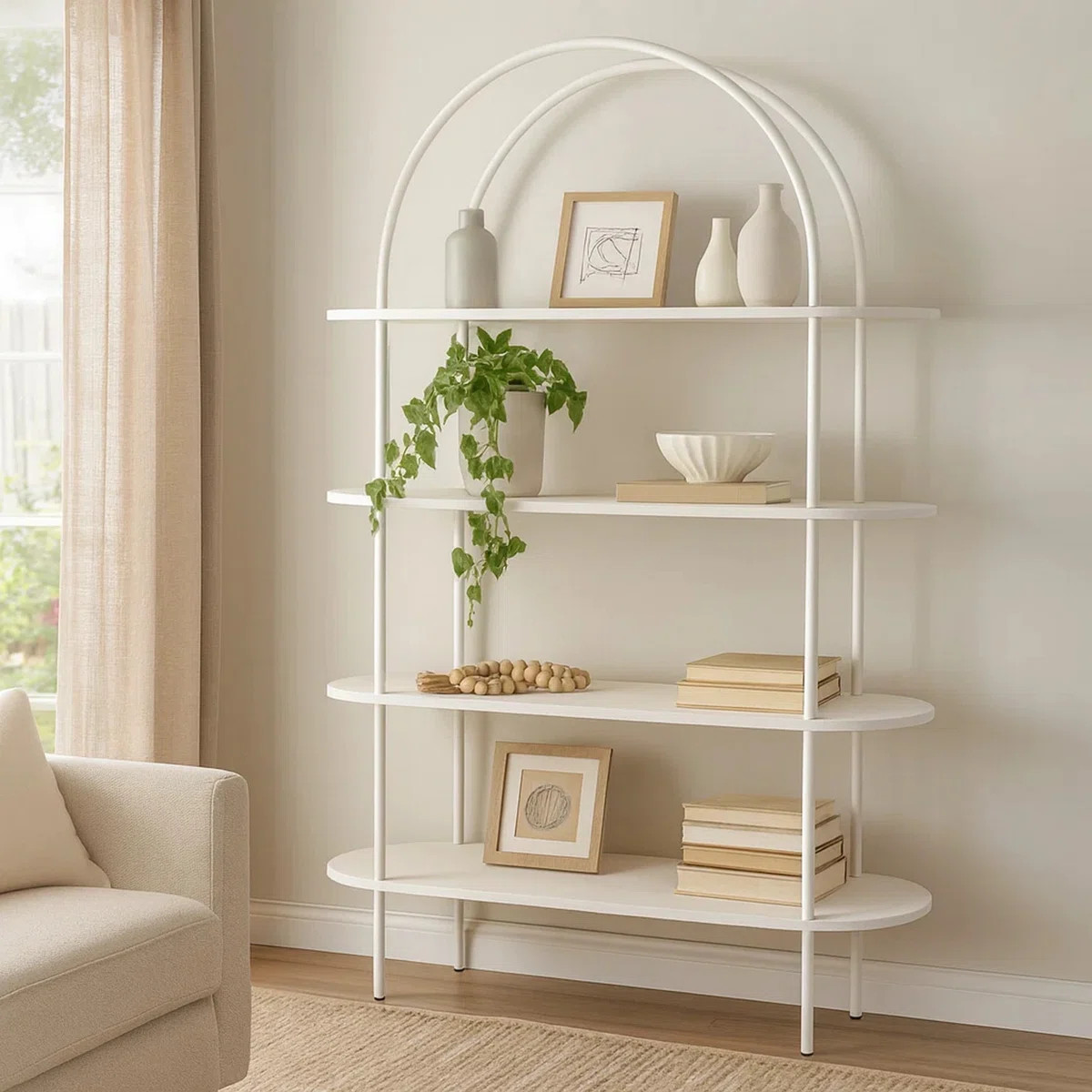 Accent Bookshelf, 4 Wood Shelves, 64 Inch Industrial White Metal Frame | Wayfair North America