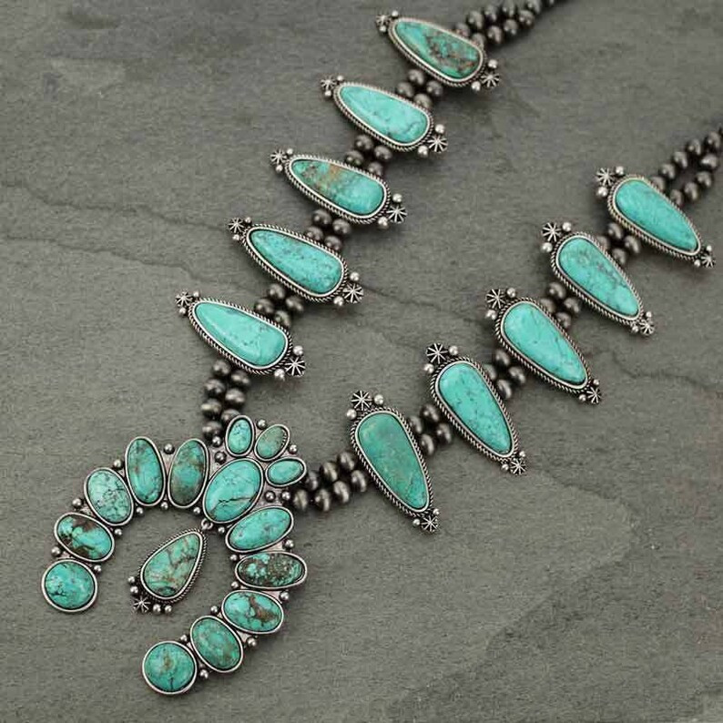 Full Squash Blossom Natural Turquoise Necklace | Etsy (US)