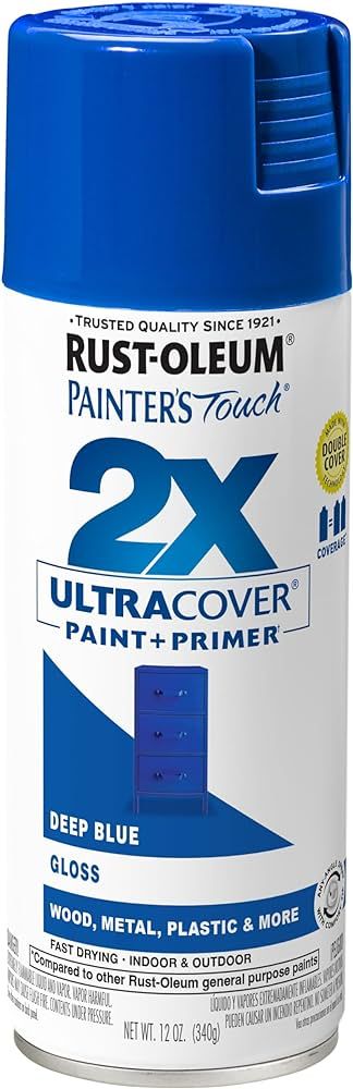 Rust-Oleum 334032 Painter's Touch 2X Ultra Cover Spray Paint, 12 oz, Gloss Deep Blue | Amazon (US)