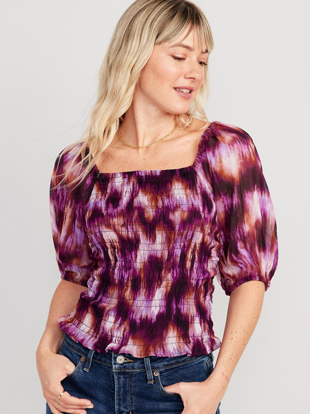 Fitted Puff-Sleeve Smocked Top for Women | Old Navy (US)