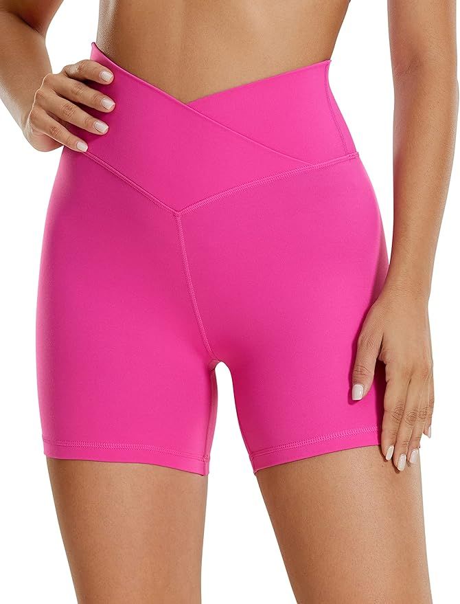 CRZ YOGA Womens Butterluxe Crossover Biker Shorts 5 Inches - Criss Cross High Waisted Workout Yog... | Amazon (US)