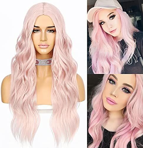 Sapphirewigs Light Pink Long Wavy Wig for Women Cosplay Costume Wigs Heat Resistant Wig Replaceme... | Amazon (US)