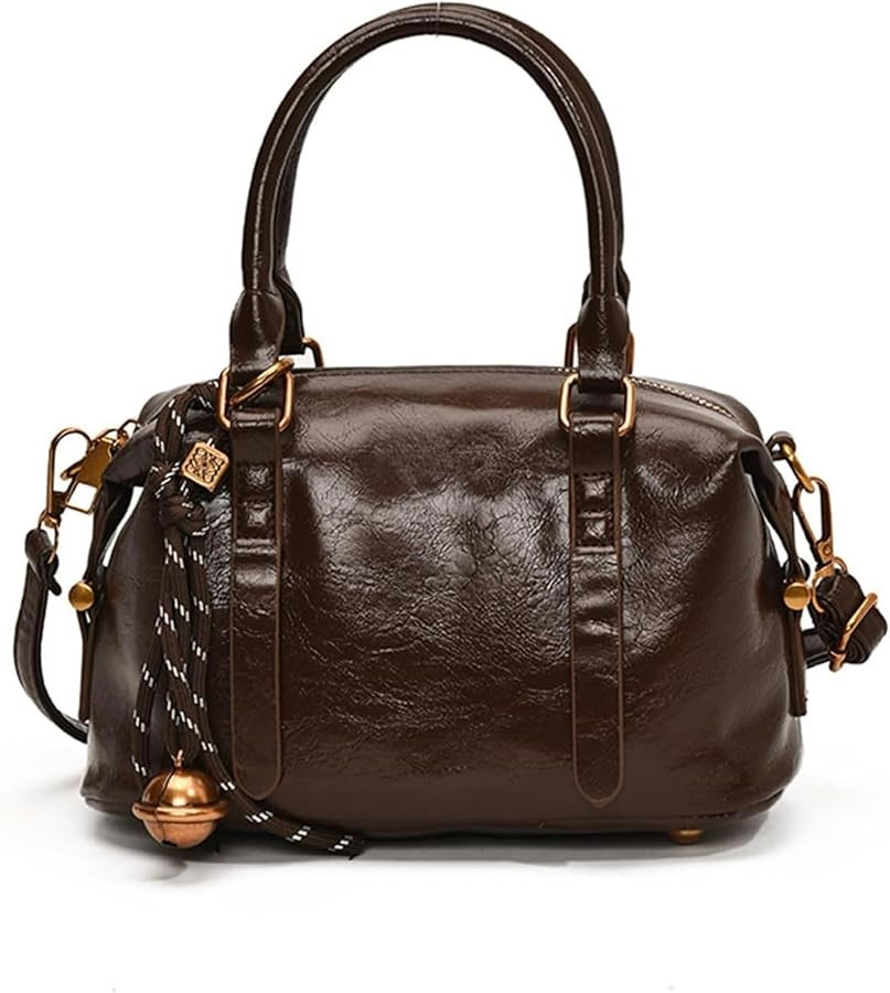 Vintage Mini Top Handle Bag for Women, Retro PU Leather Small Crossbody Purse with Bell Charm | Amazon (US)