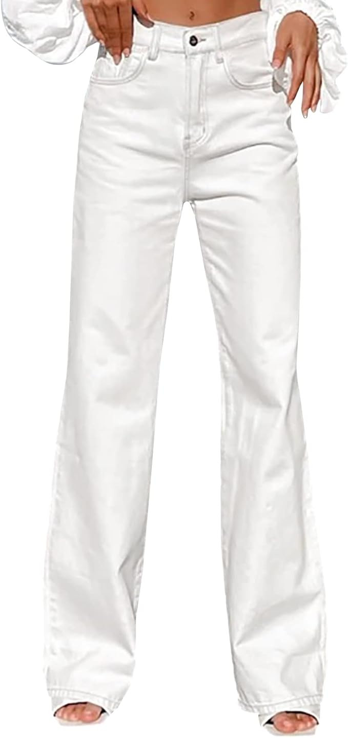 LONGBIDA Baggy Jeans for Women High Waisted Stretch Wide Leg Straight Denim Jeans | Amazon (US)