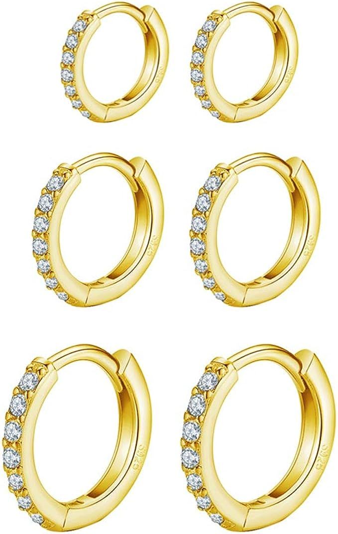 Silver Hoops Earrings for Women, 925 Sterling Silver Post Small Silver Hoop Earrings with AAA Cub... | Amazon (UK)