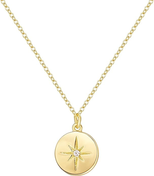 S.Leaf Gold Necklaces for Women Sterling Silver Coin Necklace Starburst Pendant Sterling Silver N... | Amazon (US)