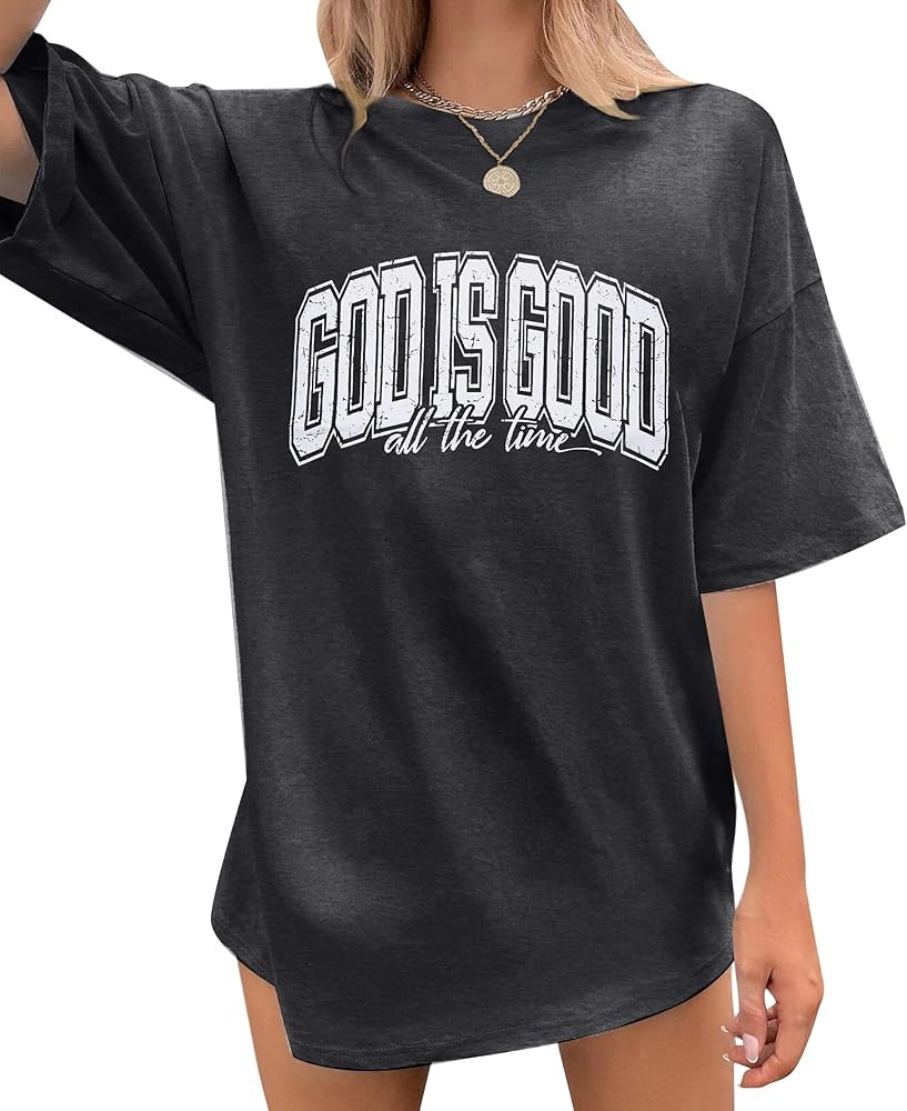 God is Good Shirt Christian Shirts for Women Oversized Jesus Religious Gift Tops Bible Verse Insp... | Amazon (US)