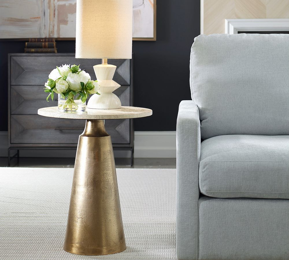 Waylen Round Travertine Accent Table (20") | Pottery Barn (US)