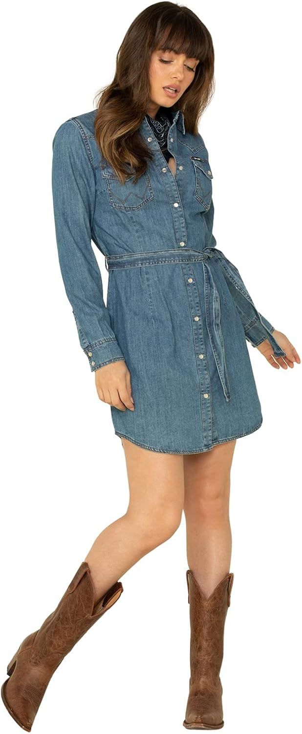 Wrangler Women's Retro Long Sleeve Western Denim Snap Dress at Amazon Women’s Clothing store | Amazon (US)