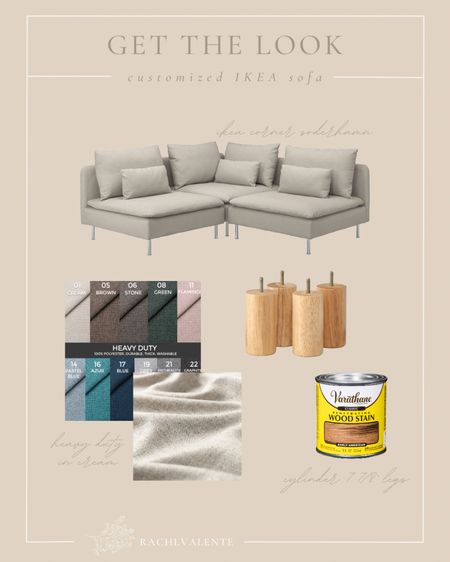GET THE LOOK | 1) any IKEA SÖDERHAMN, 2) custom covers in Heavy Duty Cream, and 3) cylinder 7 7/8” legs stained with Early American by Varathane 

#LTKfamily #LTKhome #LTKstyletip