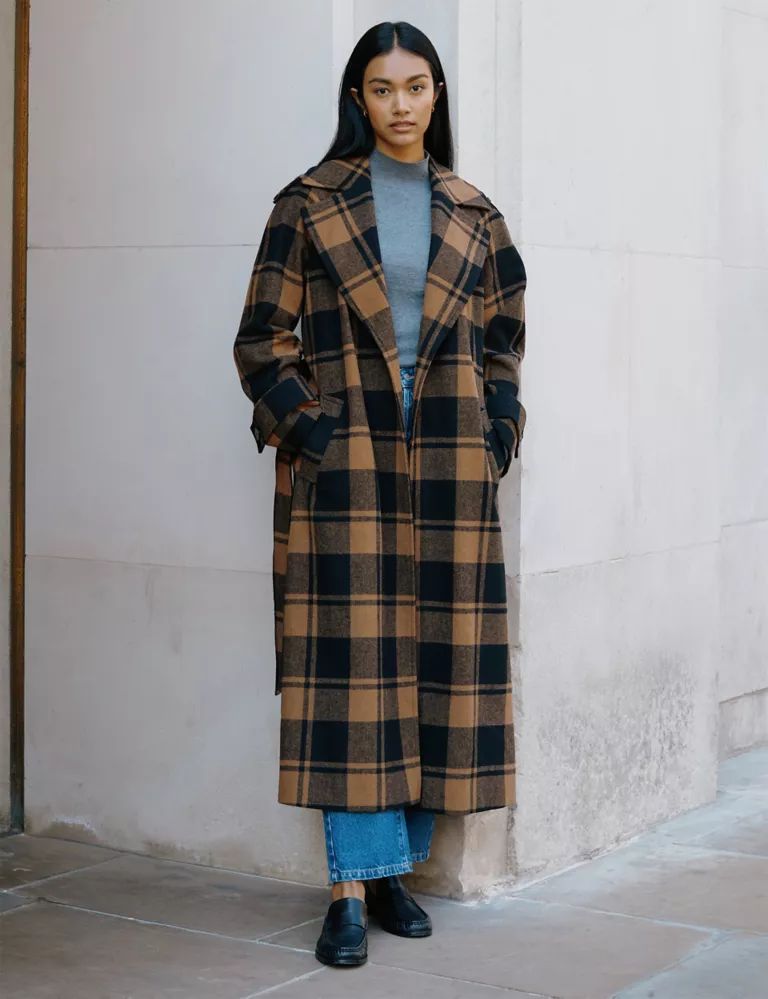 Checked Belted Wrap Coat with Wool | Marks & Spencer (UK)