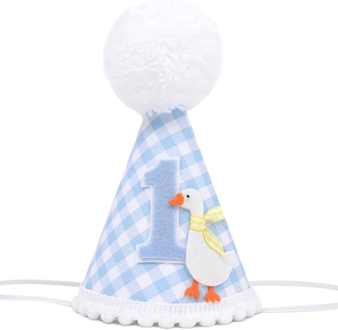 One Funny Goose Hat - Blue Gingham 1st Birthday Decorations for Boys, Goosie First Birthday Crown | Amazon (US)