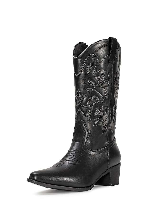 IUV Cowboy Boots For Women Pointy Toe Women's Western Boots Cowgirl Boots Mid Calf Boots | Amazon (US)