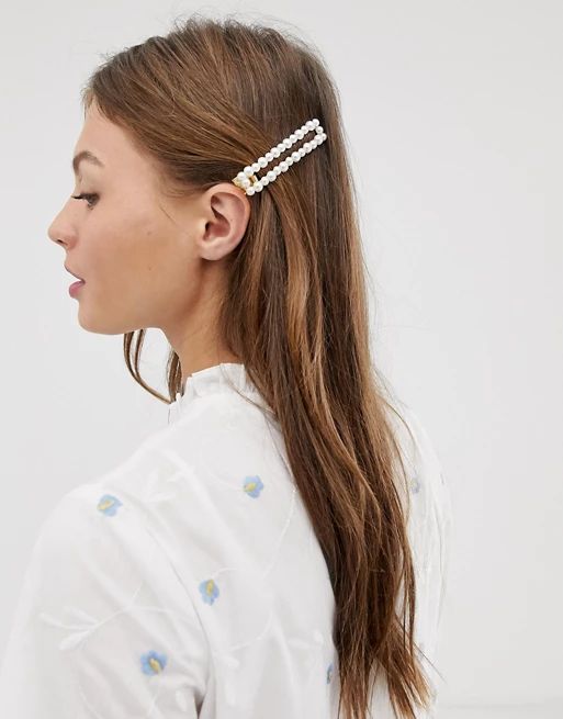 DesignB London faux pearl rectangle hair clip | ASOS US