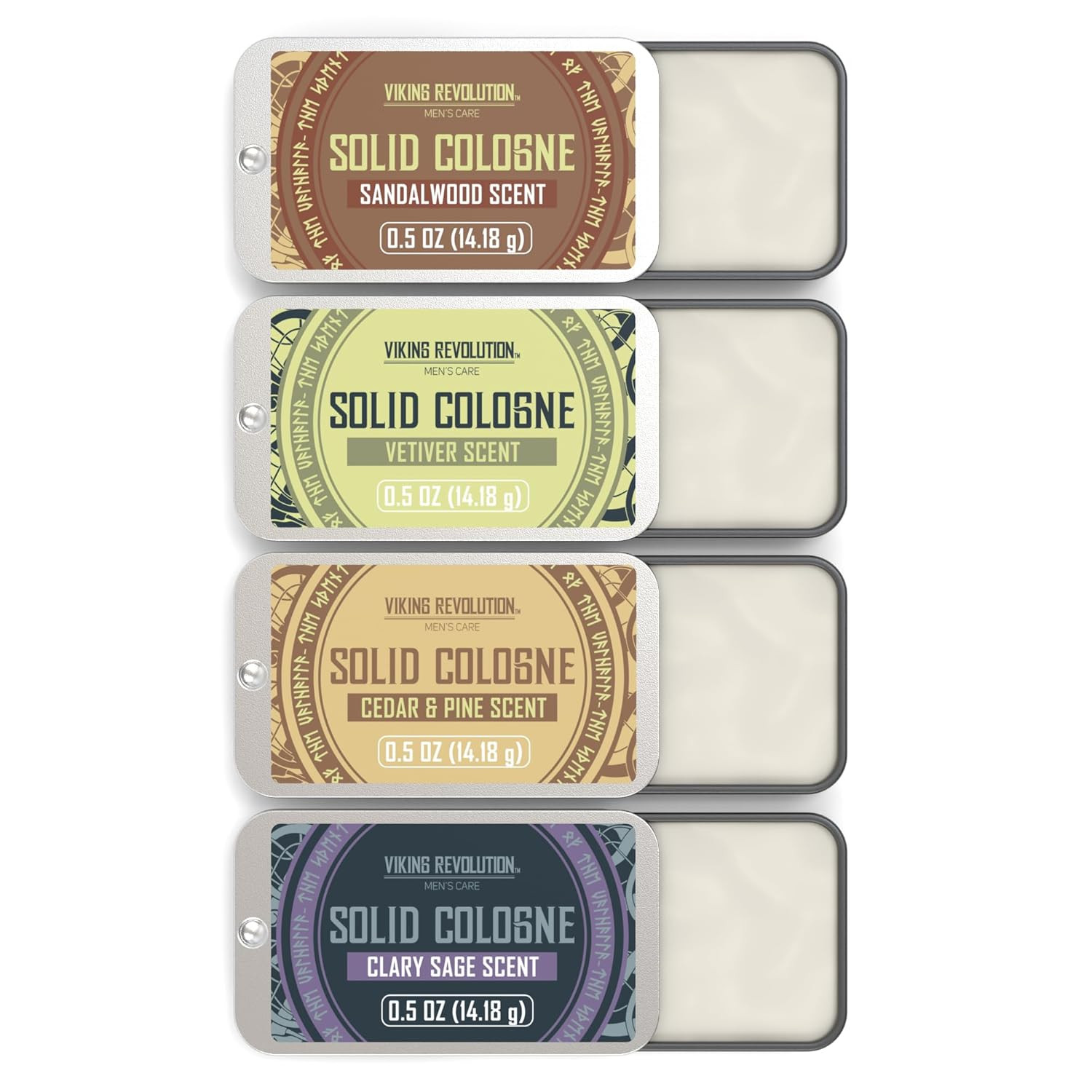 Viking Revolution 4 Pack Mens Solid Colognes Men 0.5 Oz - Men Solid Perfume with Cedar Wood, Clary Sage, Vetiver, Sandalwood Cologne for Men - Balm Cologne for Mens Cologne Balm Travel Cologne Wax | Amazon (US)