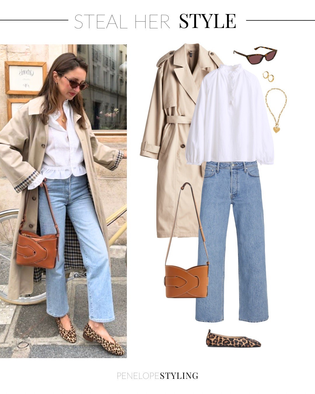 SHOP the look! And the tan bag is just $49!! Check out my Instagram @penelope_styling to see how I styled this look with a twist! #autumn #autumnoutfit #autumnstyle #styling #denimstyle #transeasonalstyle #jeans #trenchcoat #leopardprint

#LTKautumn #LTKbag #LTKstyletip