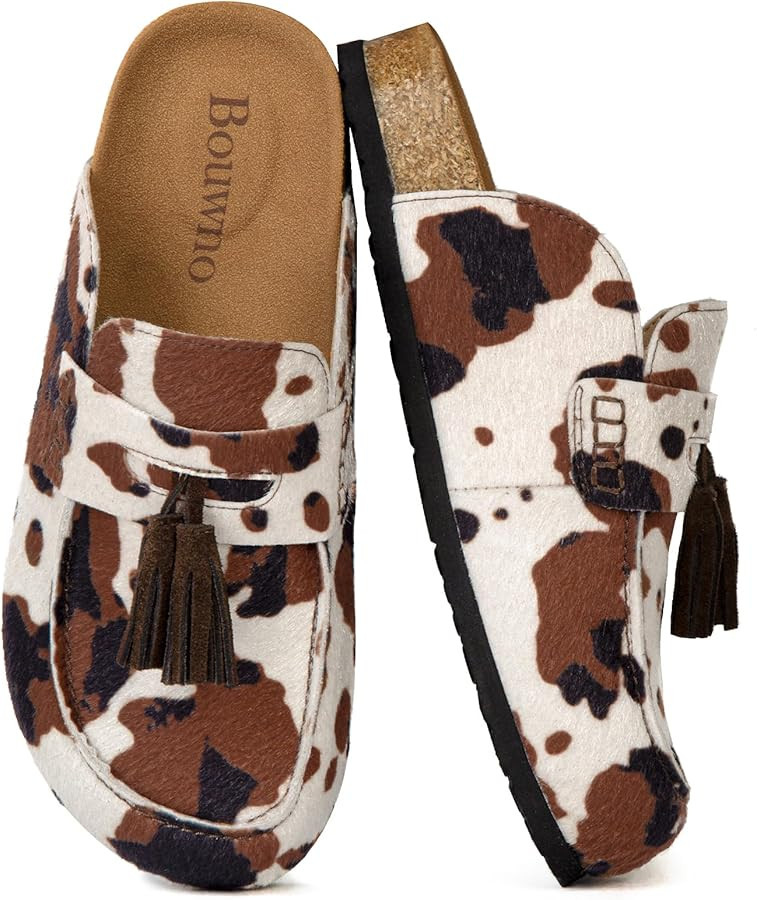 Suede Clogs for Women Genuine Leather Mules with Tassel Fringe Comfort Cork Footbed Women's Slip ... | Amazon (US)