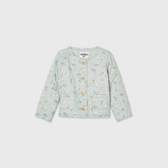 OshKosh B'gosh Toddler Girls' Floral Quilted Jacket - Green | Target