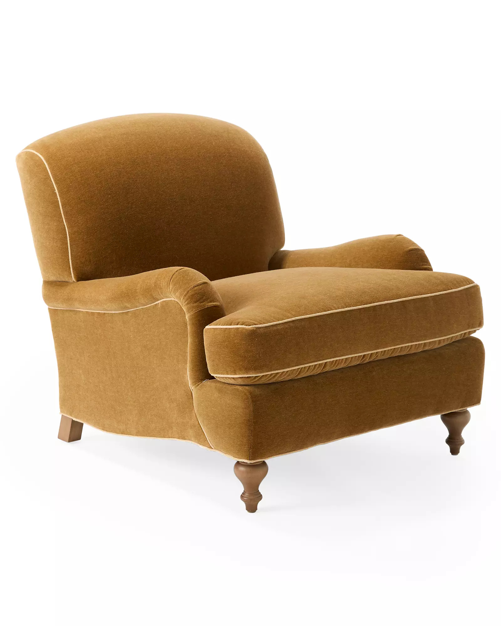 Miramar English Roll Arm Chair - Velvet Mohair Lark with Washed Linen Wheat Pipe | Serena and Lily