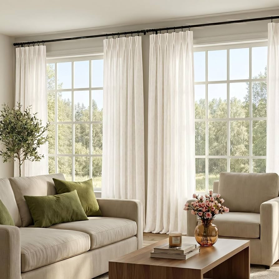 NICETOWN Pinch Pleated Linen Blend 108 inch Curtains for Living Room, Thick Flax Privacy Added wi... | Amazon (US)