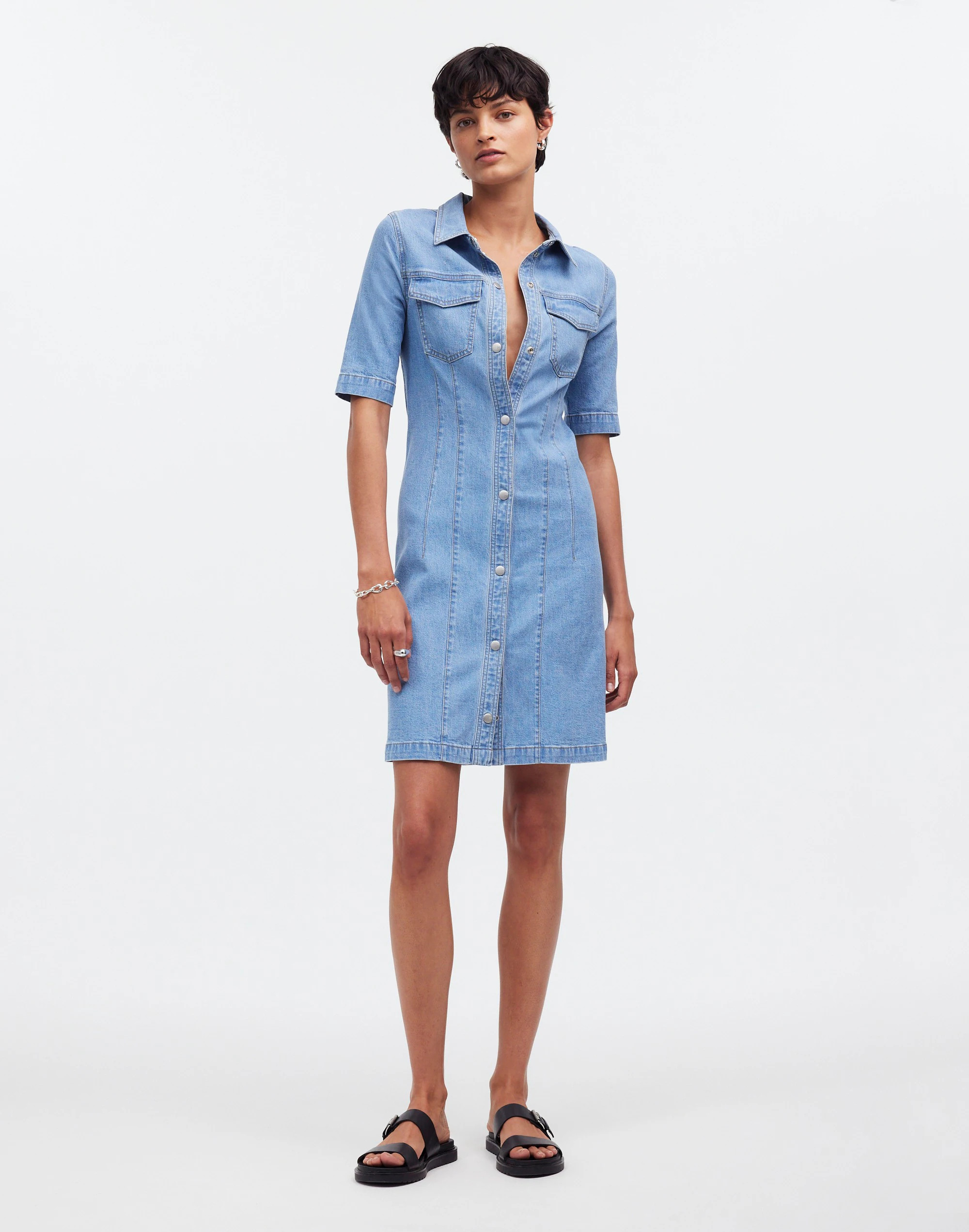 Denim Seamed Mini Shirtdress in Palermo Wash | Madewell