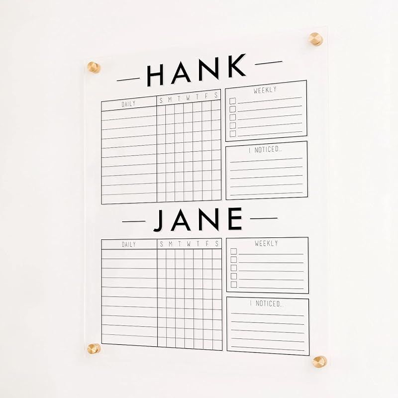 Clear Acrylic Chore Chart Dry Erase for two kids, Personalized to do list | Amazon (US)