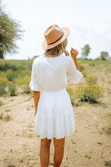 Crochet Detail Button Down Dotted Dress - White | Magnolia Boutique