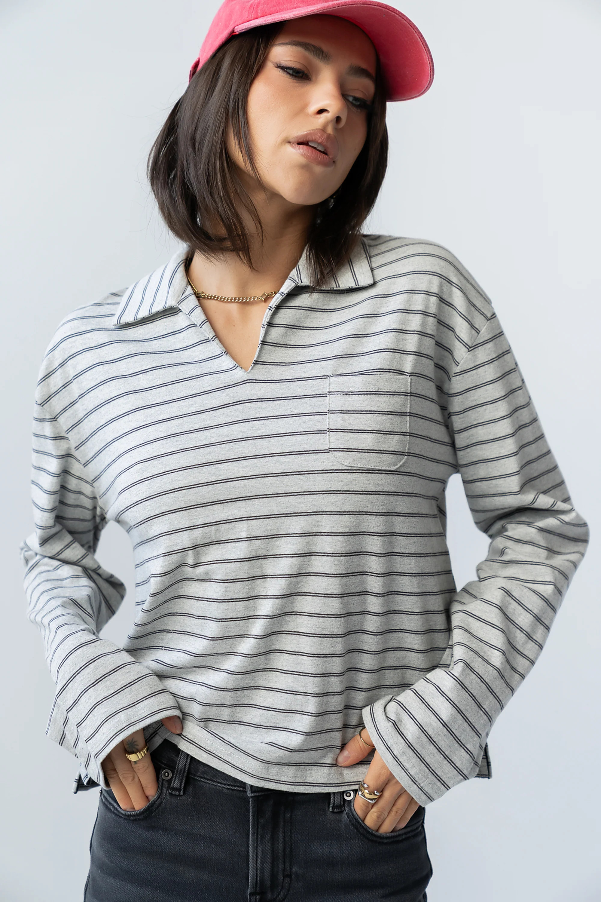 Kateri Striped Top in Heather Grey | Böhme US