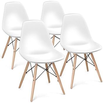 Costway Dining Chairs Set of 4 Eames Plastic Side Chairs, Pre-Assembled Molded Shell Plastic Chai... | Amazon (US)
