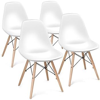 Costway Dining Chairs Set of 4 Eames Plastic Side Chairs, Pre-Assembled Molded Shell Plastic Chai... | Amazon (US)