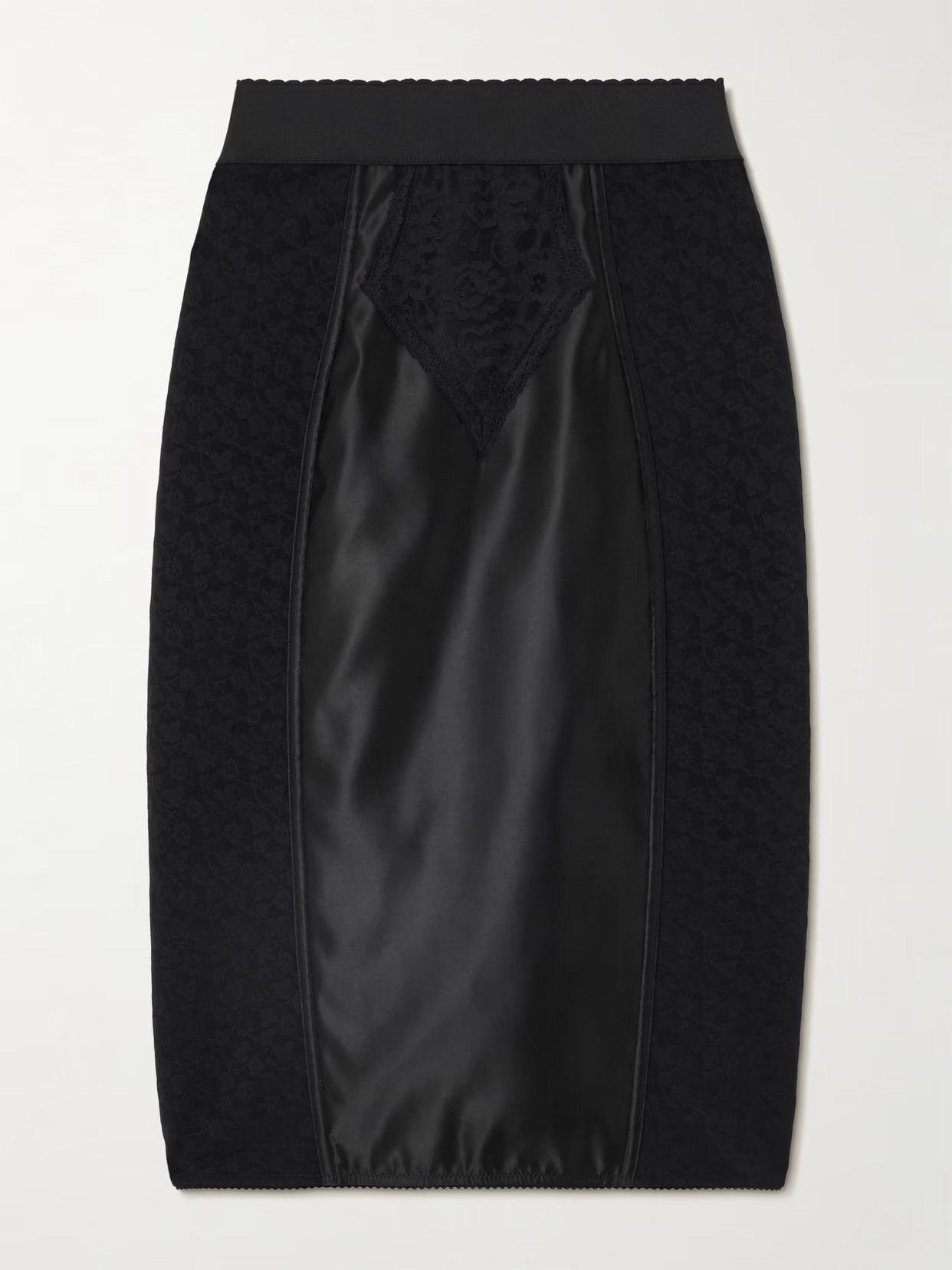 Dolce & Gabbana - Paneled Satin And Lace Midi Skirt - Black | NET-A-PORTER (US)