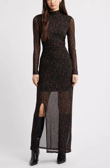 Mock Neck Long Sleeve Mesh Maxi Dress | Nordstrom