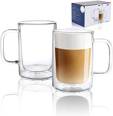 Aquach Double Wall Glass Coffee Mug 12 oz, Large Clear Glass Cup with Handle Set of 2, Insulated ... | Amazon (US)