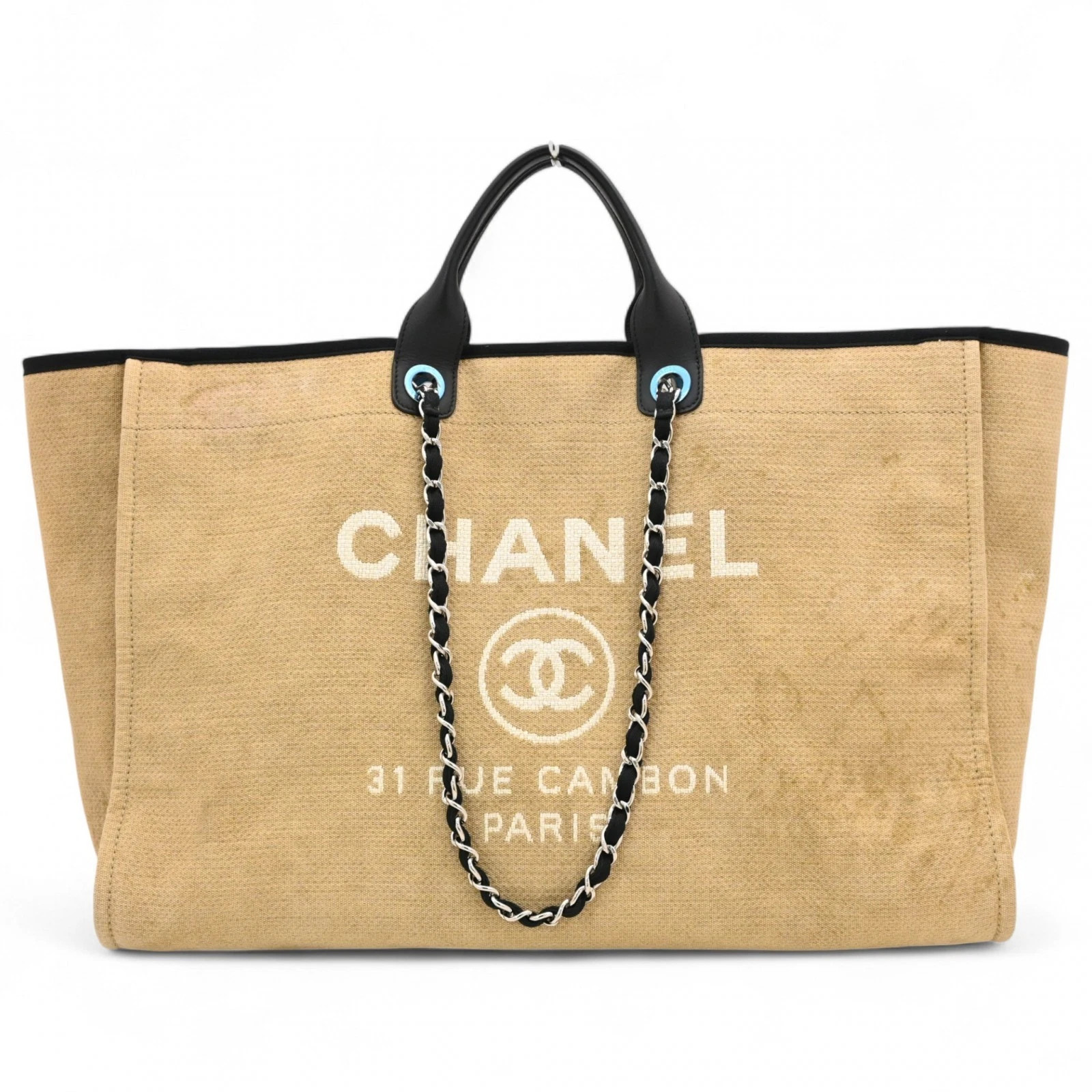Auth CHANEL Deauville Chain Tote GM Denim Tote Bag ch11141cc | eBay US
