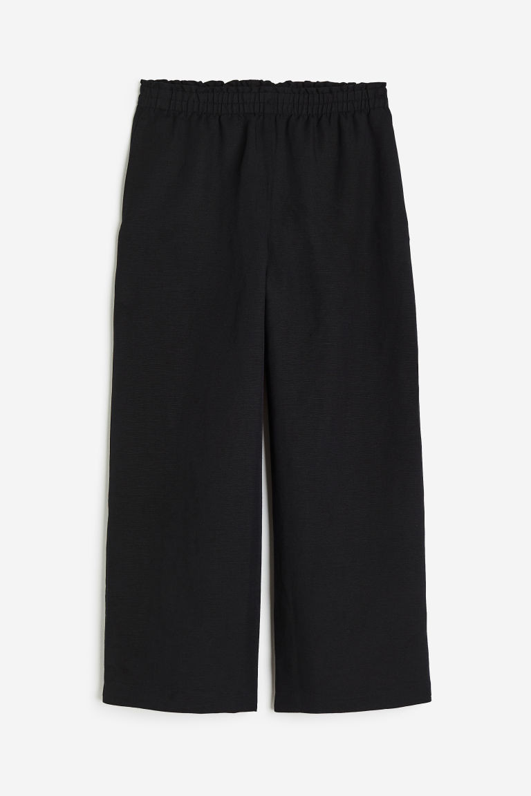 H & M - Cropped linen-blend trousers - Black | H&M (UK, MY, IN, SG, PH, TW, HK)