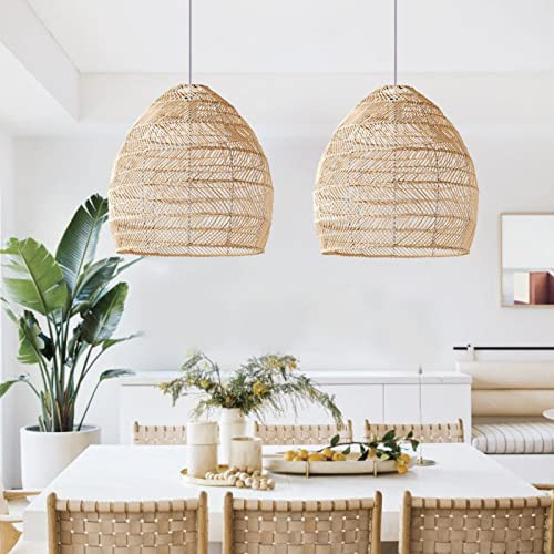 Arturesthome 1 Light Rattan Woven Pendant Light Shades,17.7" Kitchen Island Pendant Light,Handmade Hanging Lamp Crafts Lampshade for Living Dining Room | Amazon (US)
