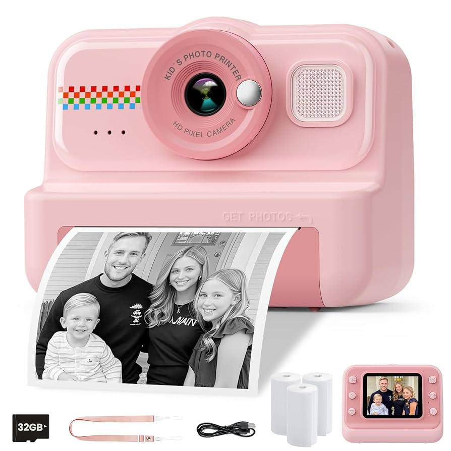 Kids Instant Print Camera, 1080P HD with 3 Rolls Print Paper & 32GB Card, Selfie Digital Camera f... | Amazon (US)