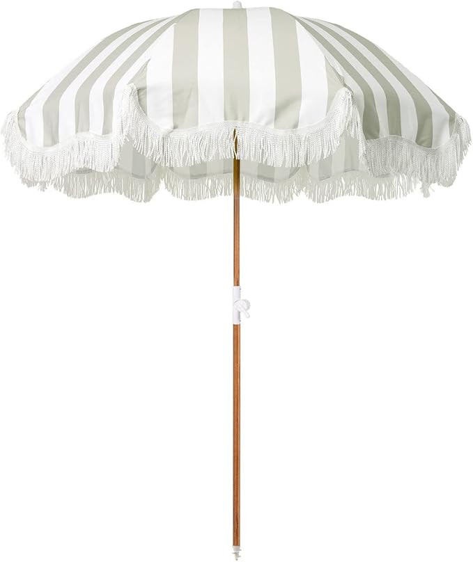 Business & Pleasure Co. Holiday Umbrella - Boho Beach Umbrella with White Fringe, UPF 50+, 1" Til... | Amazon (US)