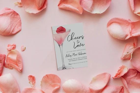 Editable Watercolor Cheers to Love Martini Rose Invitation | Bridal Shower Martini Party Wedding ... | Etsy (US)