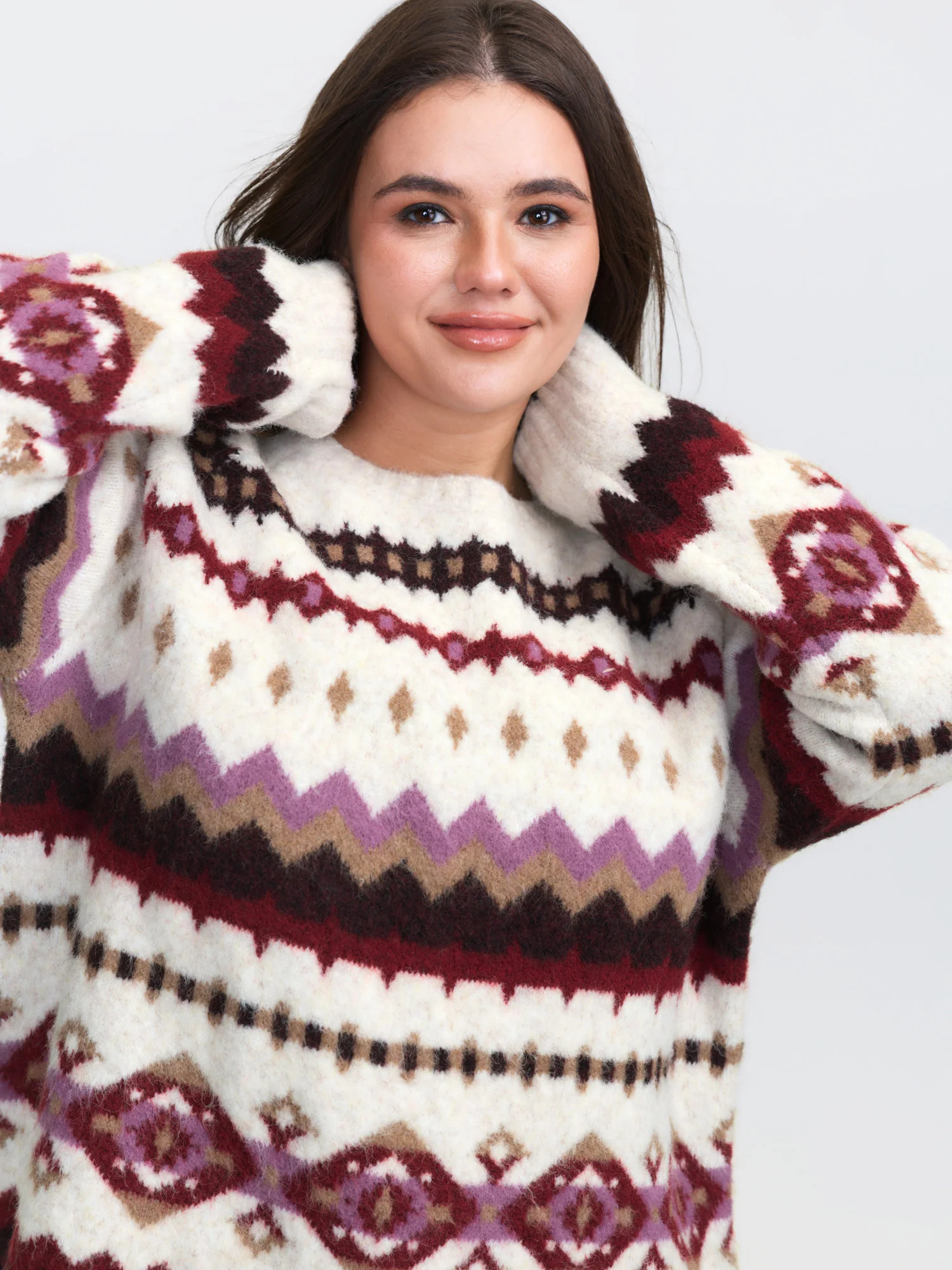 Boho Print Round Neck Ribbed Hem Pullover | Bloomchic