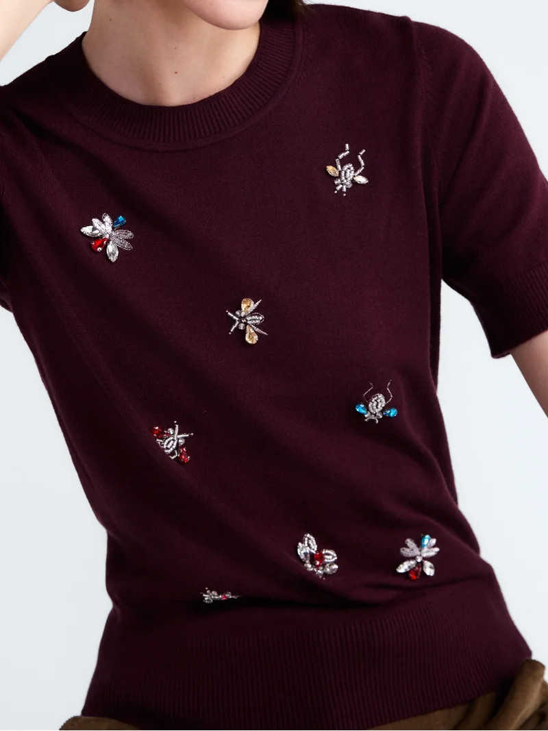Free Assembly Women's and Women's Plus Embellished Cozy Yarn Sweater with Short Sleeves, Sizes XS... | Walmart (US)