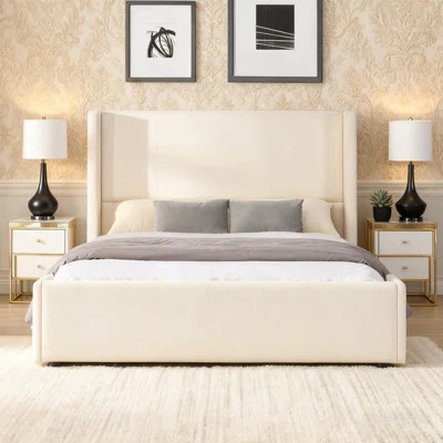 Elegant Fabric Upholstered Bed with Tall Headboard,KING | Wayfair North America