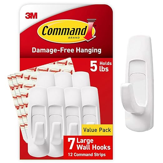 Command 5 lb Large Utility Hooks, 7 Wall Hooks and 12 Command Strips, Damage-Free Hanging with Ad... | Amazon (US)
