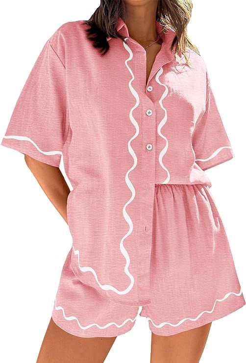 Pretty Garden Womens 2 Piece Summer Button Down Shirts And Lounge Shorts Pajama Sets | Amazon (US)