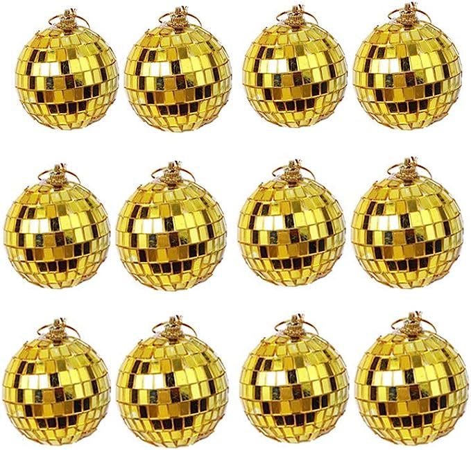 12 Pack Mirror Disco Hanging Ball Ornaments,Hanging Ball for Party or DJ Light Effect,Home Decora... | Amazon (US)