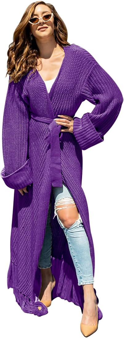 Women's Floor Length Open Front Knit Cardigan Dress - Long Sleeve Maxi Dress - Cardigan for Women | Amazon (US)