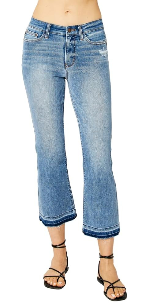 Judy Blue Mid Rise Release Hem Cropped Bootcut | Amazon (US)