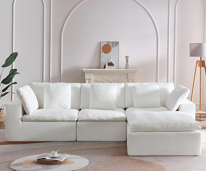 Tribesigns Cloud Modular Sectional Sofa, 118" L-Shaped Sofa Couch with 3 Pillows and Ottoman, Mod... | Amazon (US)