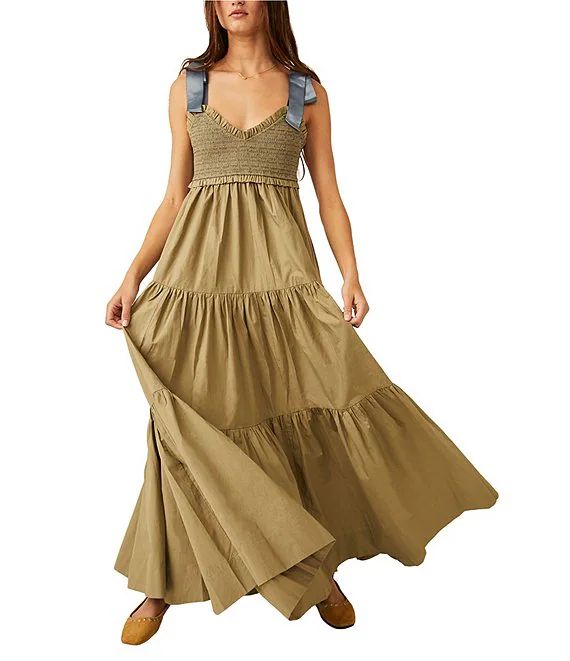 Bluebell Solid V-Neck Sleeveless Tie Shoulder Maxi Dress | Dillard's