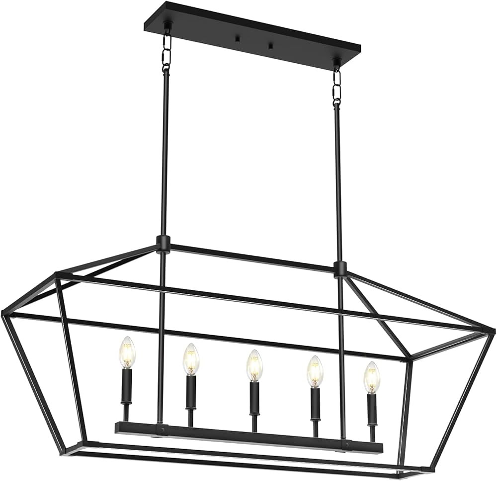 PARTPHONER Farmhouse Chandelier, Dining Room Lighting Fixtures Hanging, Modern Light Fixture Blac... | Amazon (US)